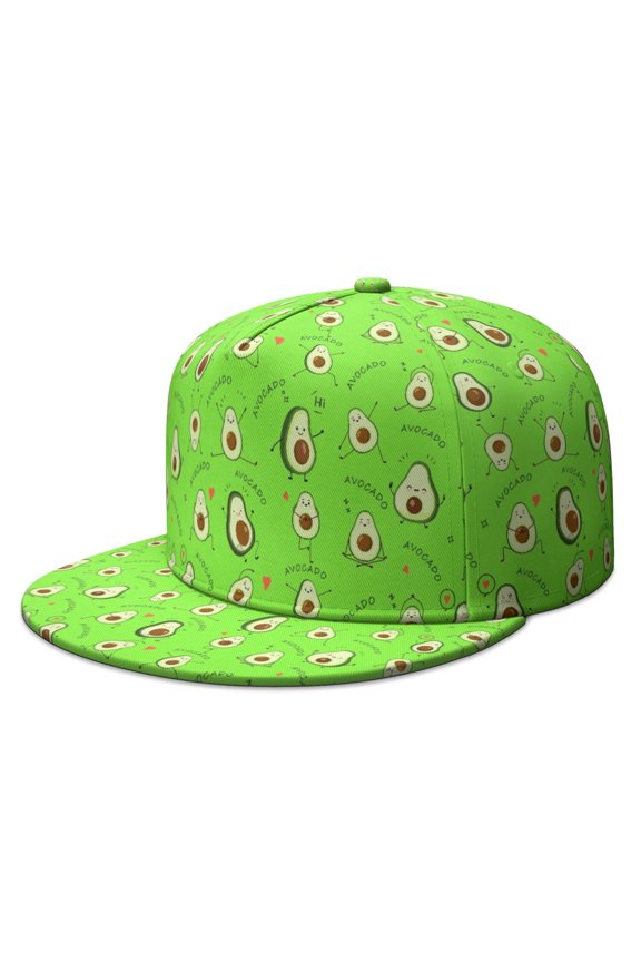 Fresh Avocado Illustration Flat Visor Hat - Urban Style Adjustable Snapback Cap for Avocado Lovers