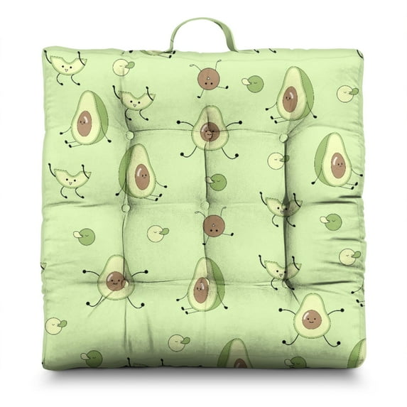 Fresh Avocado Print Cushion – 22x22 Inch Square Floor Pillow, Dutch Velvet, Healthy Fruit Aesthetic for Meditation, Yoga & Balcony