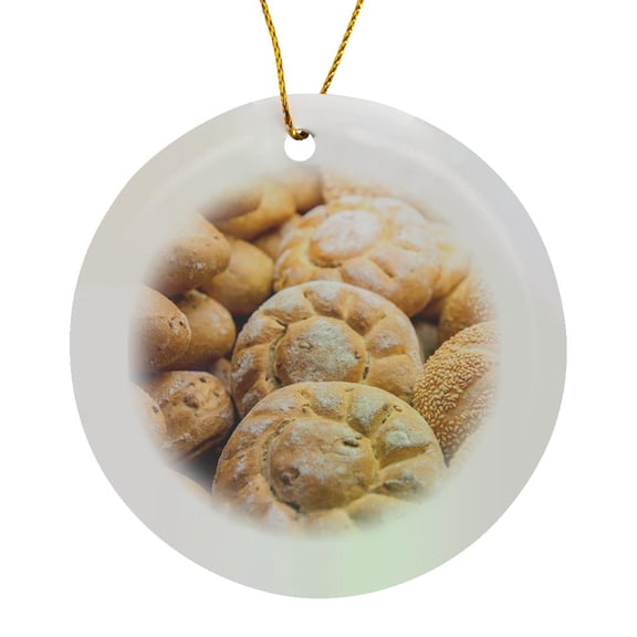 3drose, Fresh Baked Breads in Bakery, Wertheim, Germany, Circle Porcelain Ornament