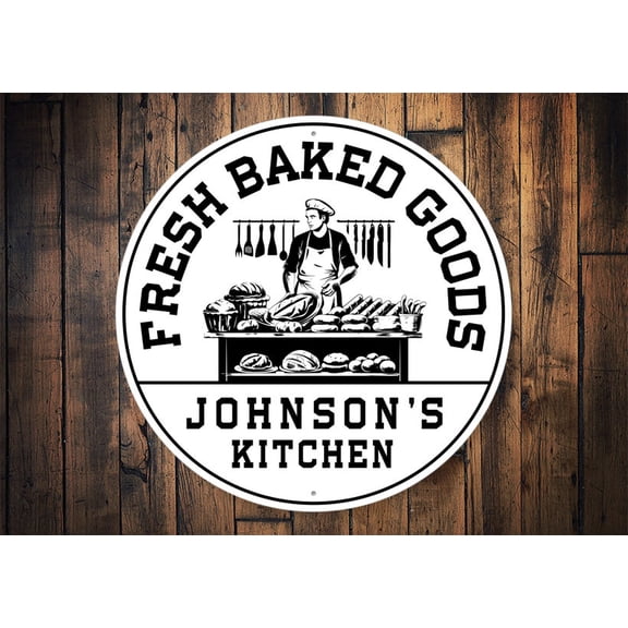 Fresh Baked Goods Sign Vintage Baking Sign Old Time Bakery Custom Baker Sign Family Baking Decor Baking Kitchen Sign Decor - Metal SignSize: 12 x 12 inch