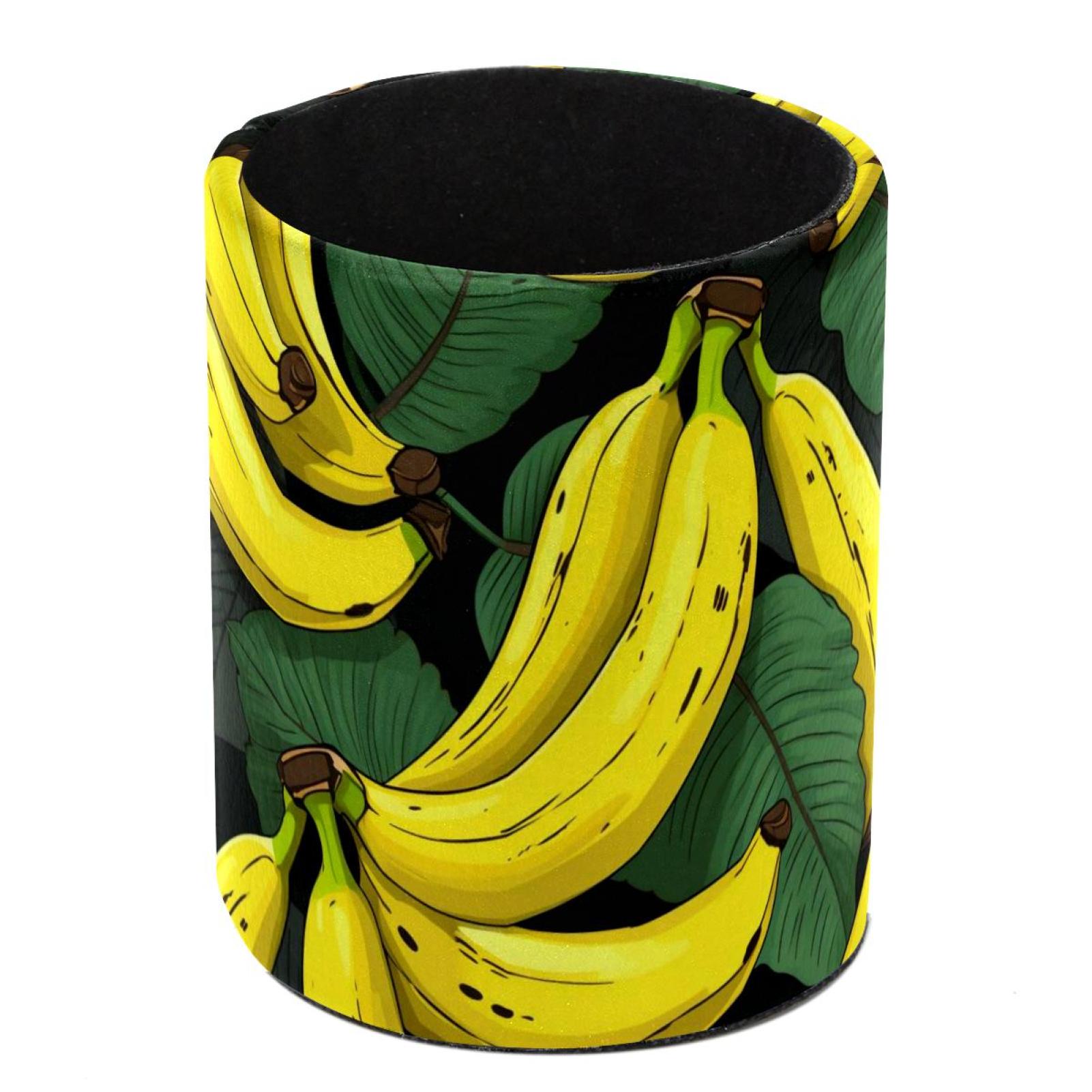Fresh Bananas PVC Leather Circular Pen Holder for Desk Organizer