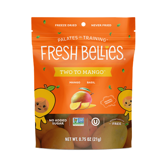 Fresh Bellies Two to Mango & Basil Freeze-Dried Toddler Snack, Resealable Pouch, 0.75 oz, 3 Ingredients, Vegan, Gluten-Free