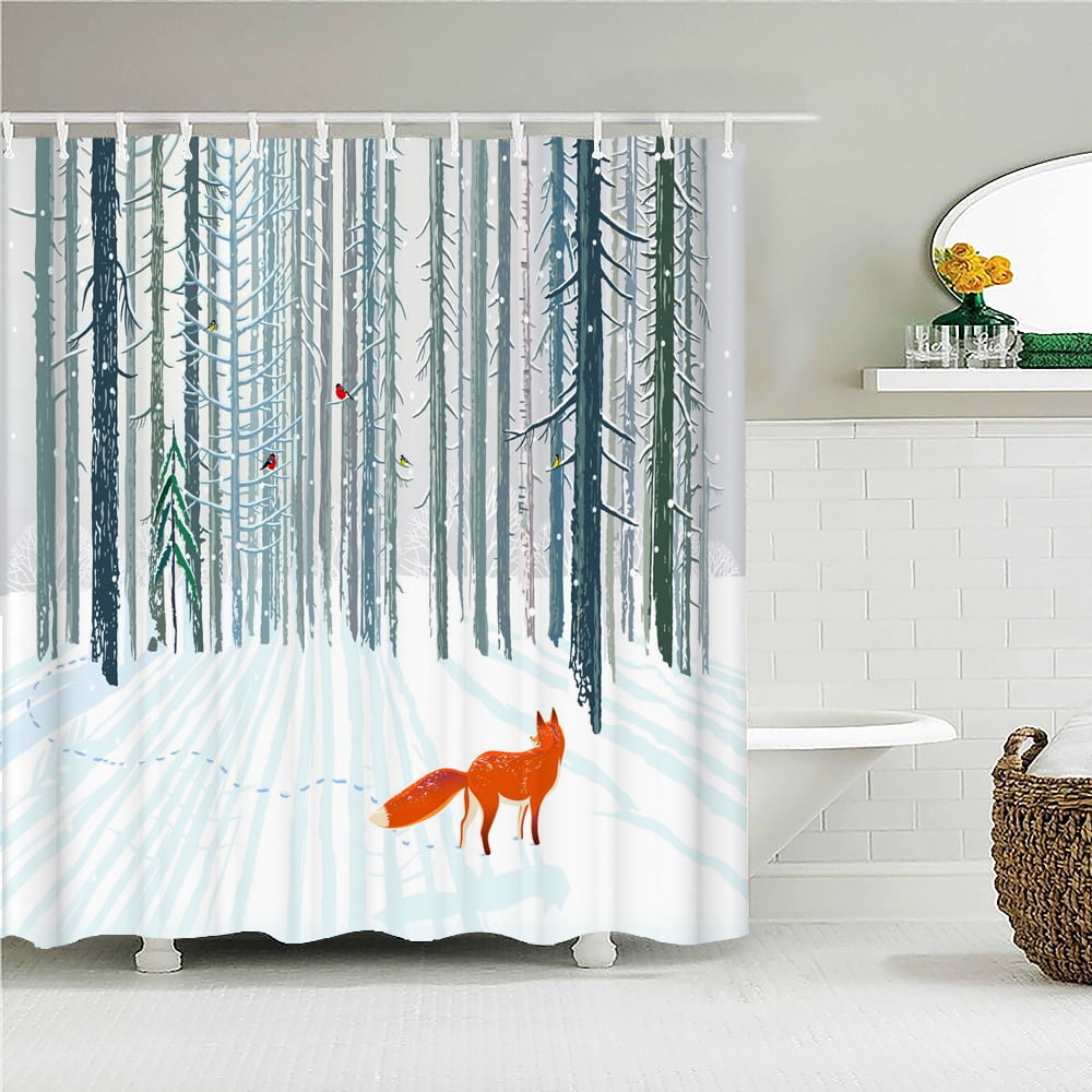 Fresh Birch Forest Tree Leaves Fabric Shower Curtain Waterproof