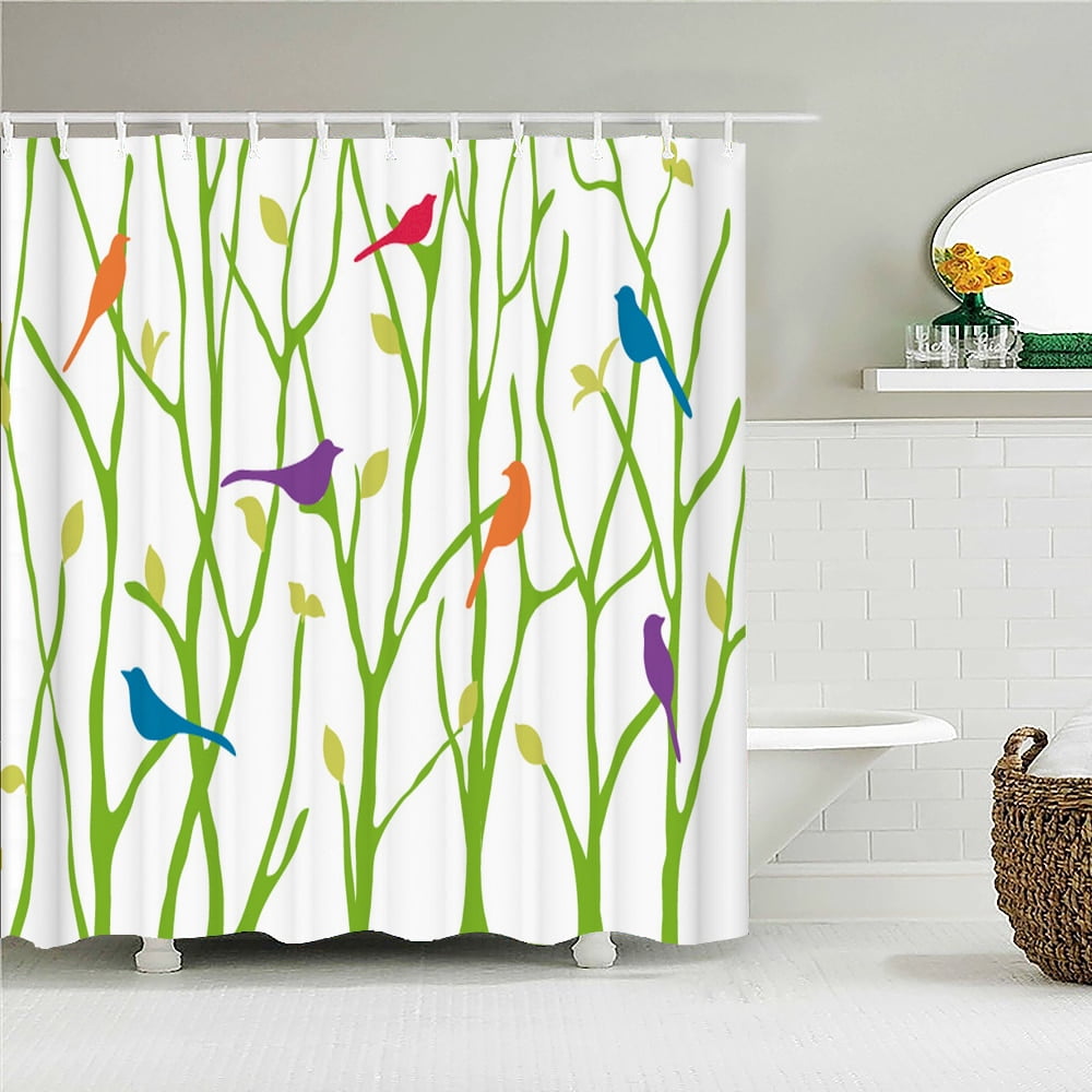 Fresh Birch Forest Tree leaves Fabric Shower Curtain Waterproof