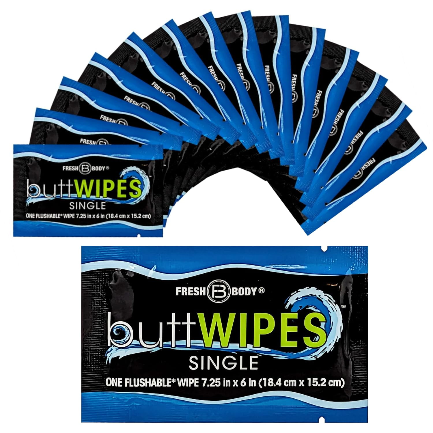 Fresh Body Buttwipes Flushable Wipes Singles (15 Count) Individually