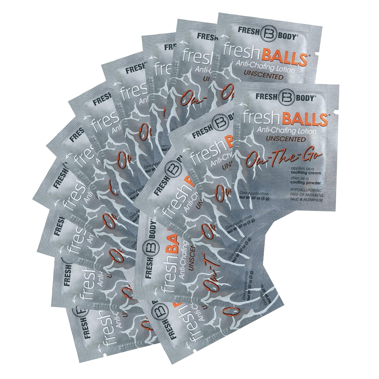 Fresh Body FB Fresh Balls OnTheGo Anti Chafing Lotion, 0.07 Fl oz Travel Size Packet (15 Pack
