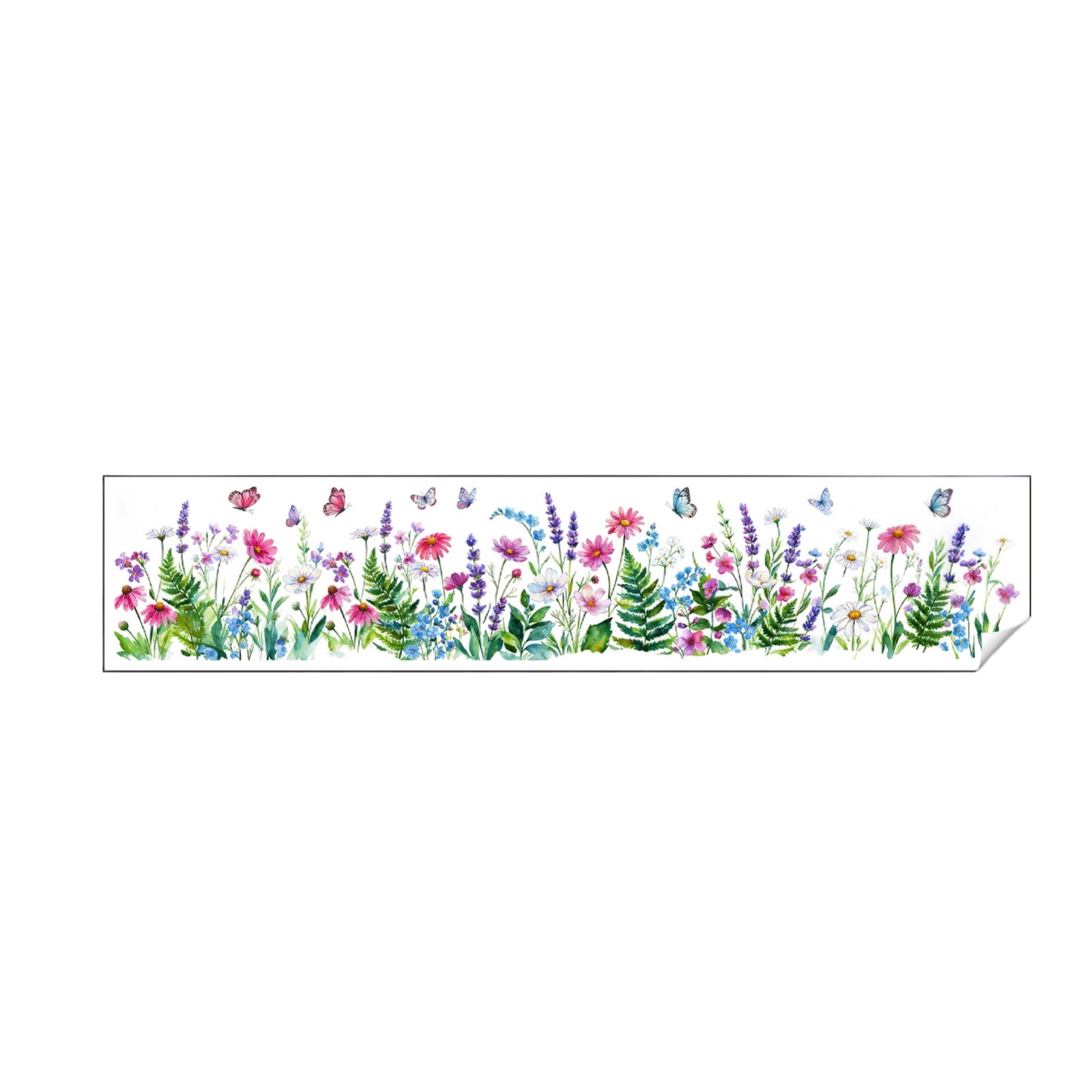 Fresh Botanical Wall Decals, Green Leaves and Flowers with Butterfly ...
