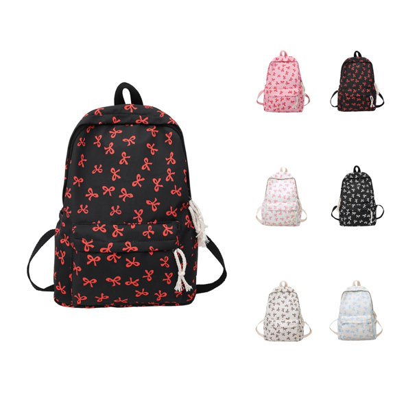 Fresh Bow Pattern Cute Backpack Preppy Style School Backpack Bookbag with Small Makeup Pouch Casual Campus Daypack with Spacious Compartments for Daily Student Use