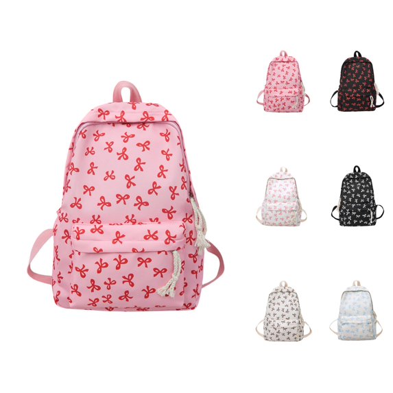 Fresh Bow Pattern Cute Backpack Preppy Style School Backpack Bookbag with Small Makeup Pouch Casual Campus Daypack with Spacious Compartments for Daily Student Use