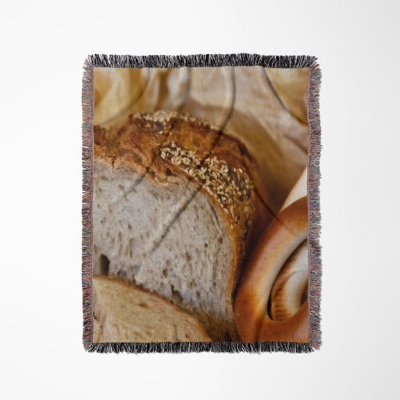 Fresh Bread And Round Cracknels. Kitchen, Food, Dinner Theme, Woven Blanket