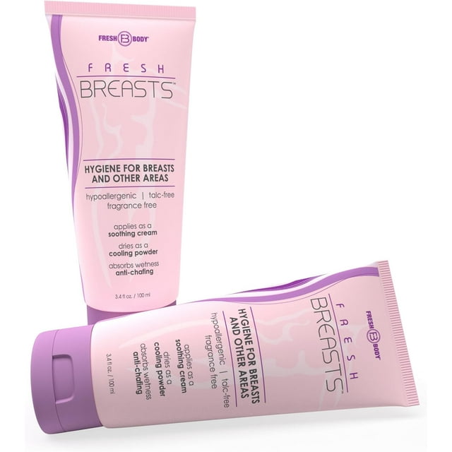 Fresh Breasts Anti Chafing Deodorant Lotion to Powder, 3.4oz (2 Pack