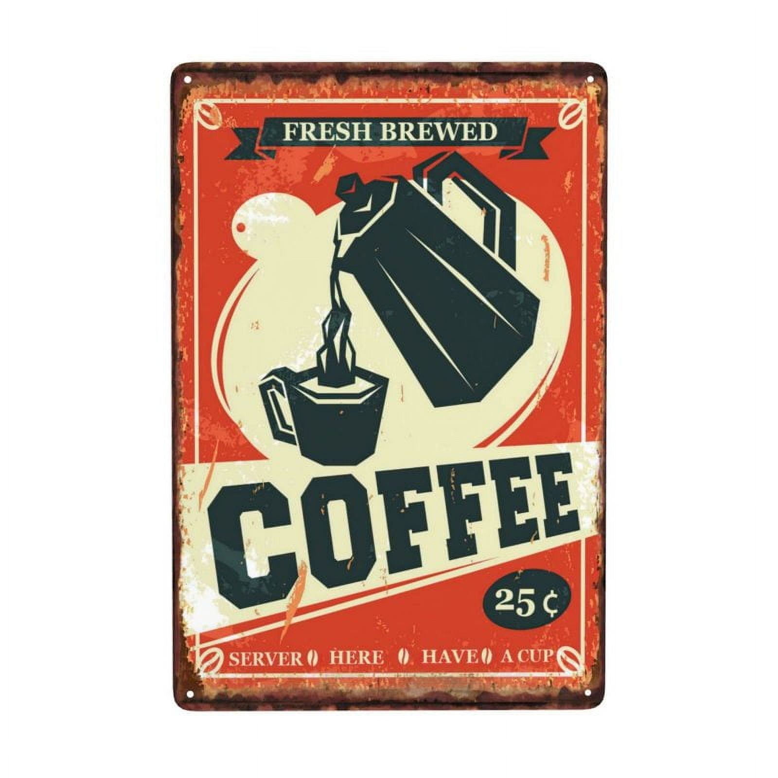 Targa in metallo retrò vintage con scritta Fresh Brewed Coffe