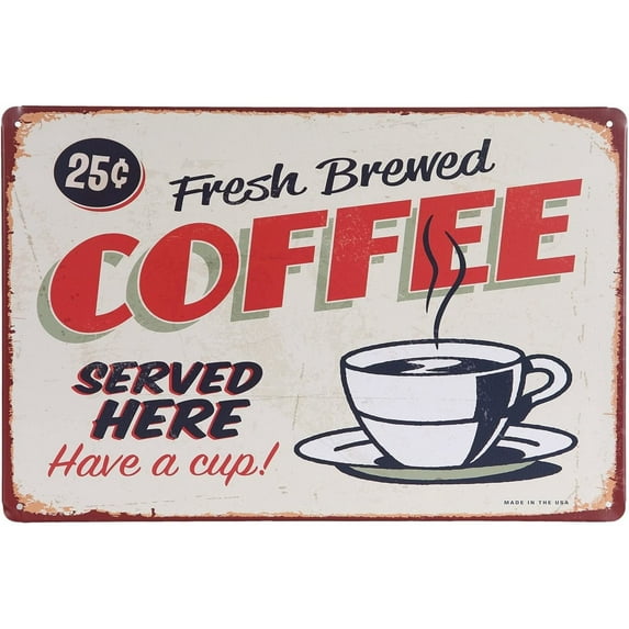 Fresh Brewed Coffee Served Here Retro Vintage Decor Metal Tin Signs