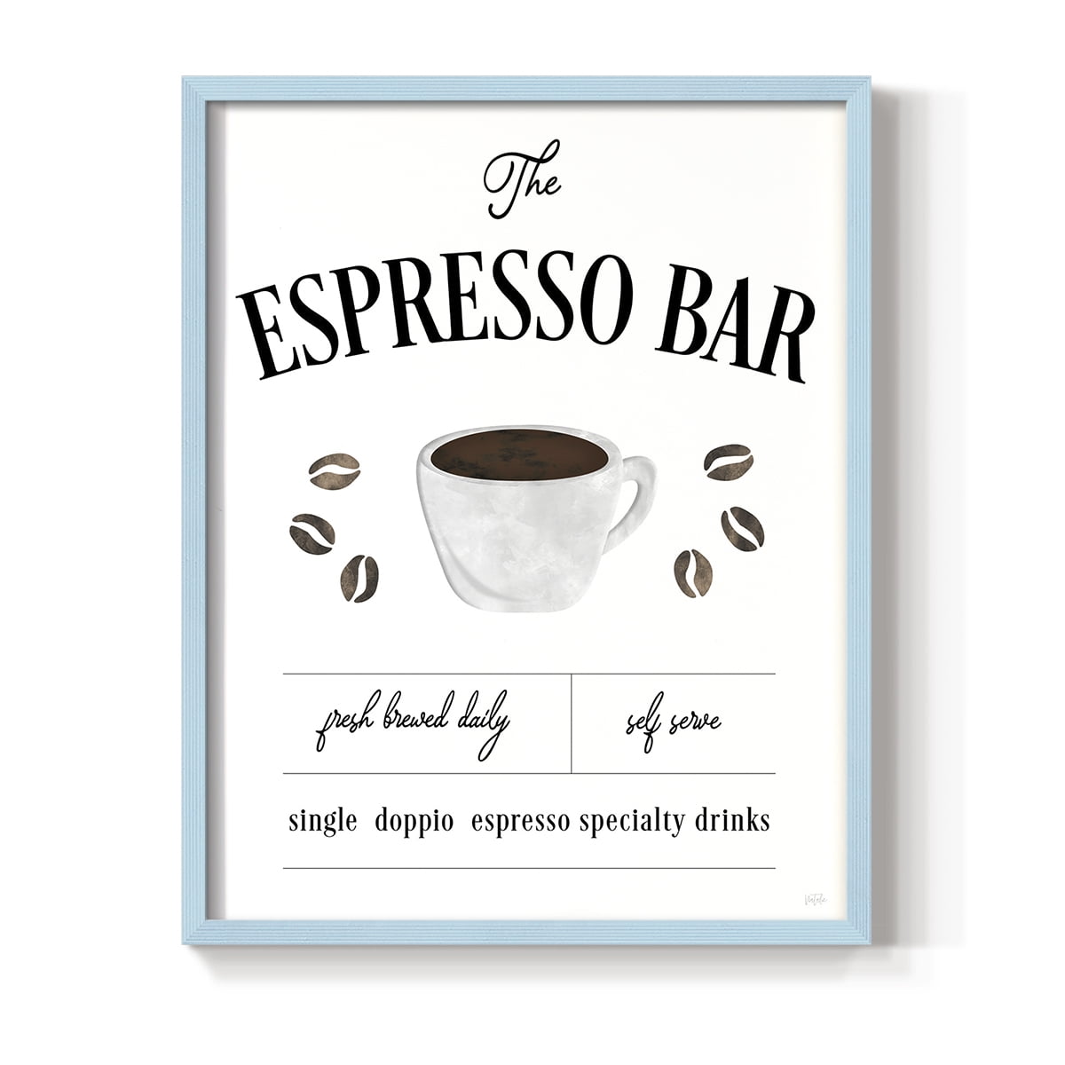 Fresh Brewed Espresso Bar in Blue Solid Wood 11 x 14 Framed Print