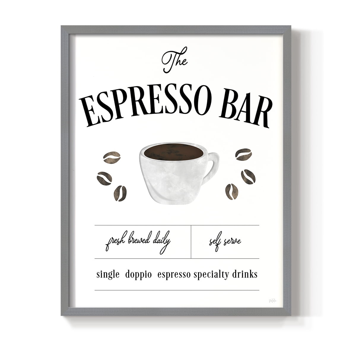 Fresh Brewed Espresso Bar in Gray Solid Wood 22 x 28 Framed Print