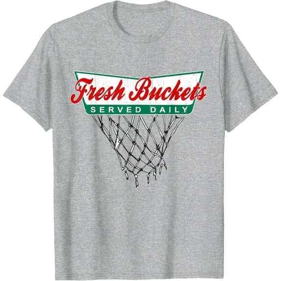 Fresh Buckets Served Daily Tee - Funny Basketball Player Bball Design for Hoopers Unisex T-Shirt (Ash, Youth Small)
