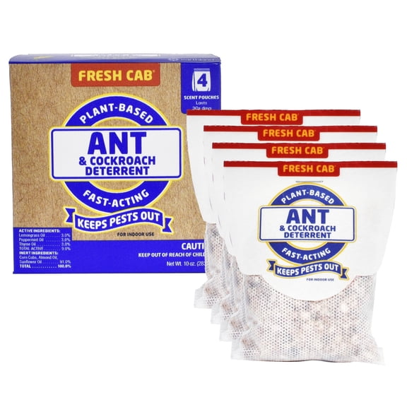 Fresh Cab Ant & Cockroach Deterrent - Indoor Botanical Pest Control, Peppermint Oil - 4-Pack
