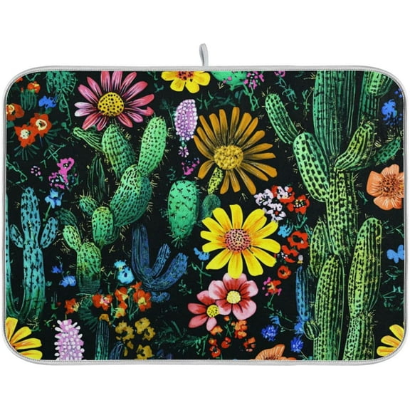 Fresh Cactus Dish Drying Mat for Kitchen Counter Kitchen Drying Mat Dish Rack Mat Dish Drainer Pad Microfiber Absorbent Washable Drying Pad for Countertop 16 x 18
