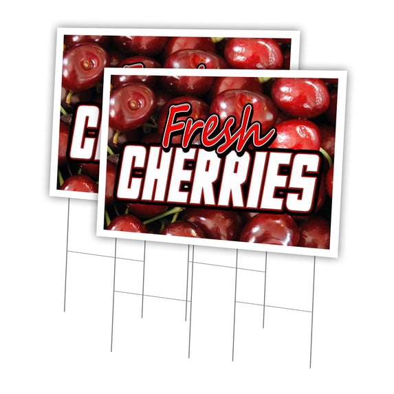 Fresh Cherries 2 Pack Of 24" x 36" Yard Sign & Stake | Advertise Your Business | Stake Included Image On Both Sides | Made in The USA