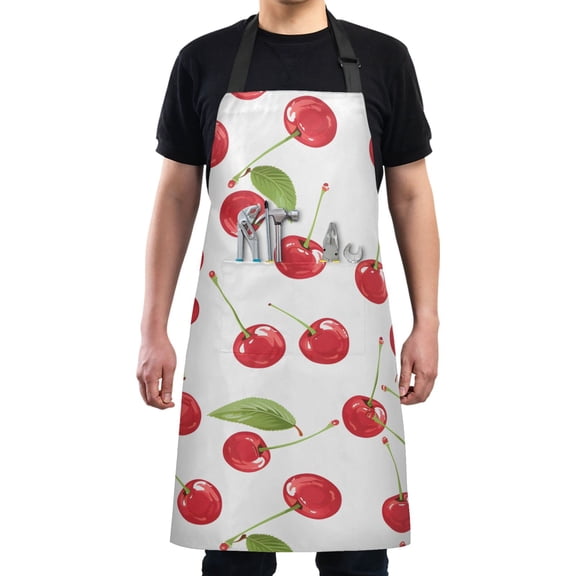 Fresh Cherries Kitchen Apron with 2 Pockets Adjustable waterproof Cooking Aprons for Women Men Chef