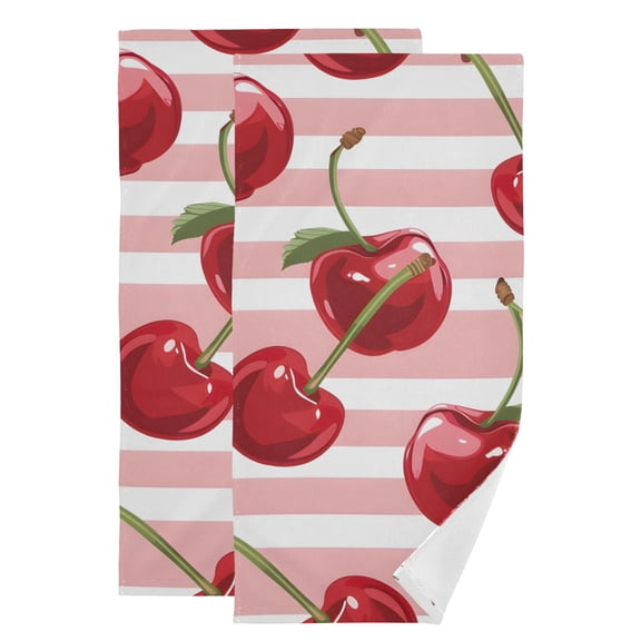 Fresh Cherries and Stripes Hand Towel Absorbent Bath Towels for Bathroom Sports Gym 28" x 14" Set of 2
