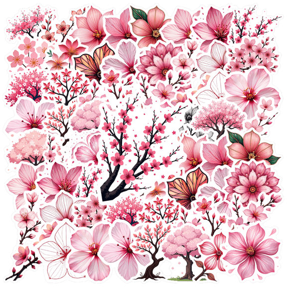 Fresh Cherry Blossom Stickers, Waterproof Cherry Blossom Sticker for Water Bottle Laptop Phone Cases Planner Skateboard Luggage Helmet Party Favor Decor, Ideal for Adults Teens Teacher Rewards