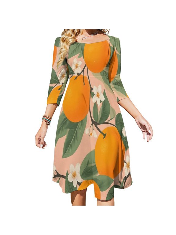 Fresh Citrus-3 Womens Summer Dress Tie Back A Line Flare Dress