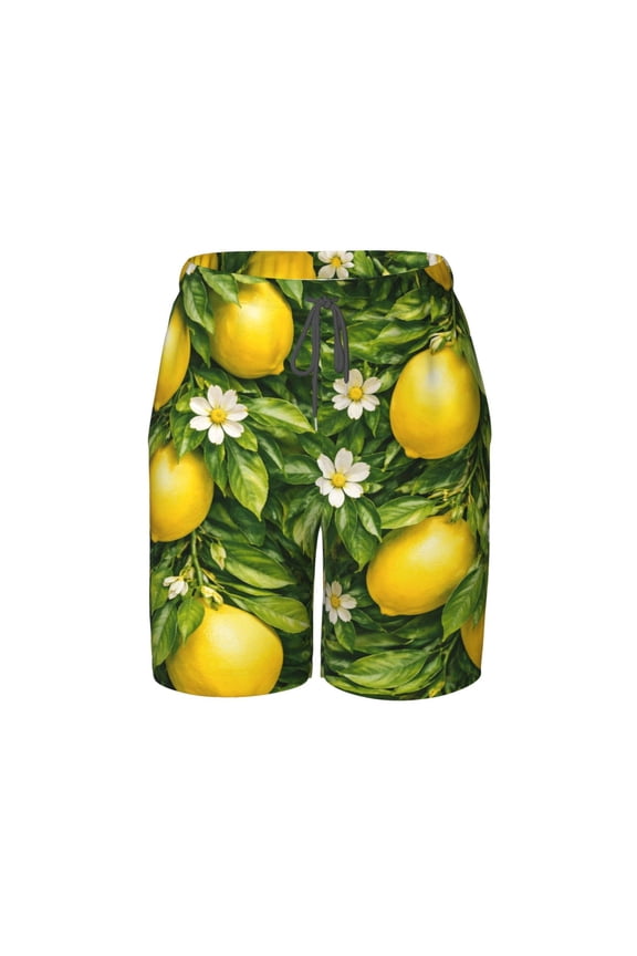 Fresh Citrus Lemon Beach Pants Teen Shorts with Mesh Lining and Drawstring