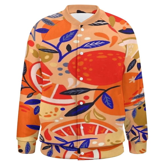 Fresh Citrus Orange Baseball Jersey Fashion Ribbed Sleeve Man Women's Jacket Motion Tops XXS-6XL