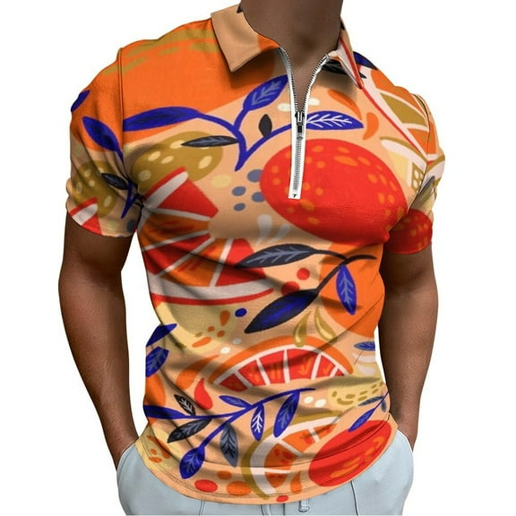 Fresh Citrus Orange Men Zipper T-shirt Summer Casual Short Sleeve T-shirt Top
