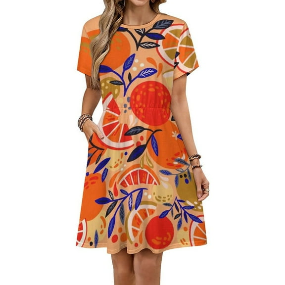 Fresh Citrus Orange Sundress Short Sleeve Dress Summer Women Clothes Dress for Women Dresses
