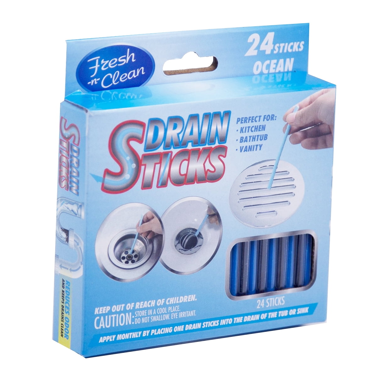 Fresh & Clean - Drain Sticks Kitchen Shower Bathtub Freshener Clean Odor Free (Ocean) Blue 24 ...
