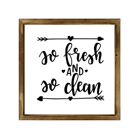 So Fresh And So Clean Sign 8x8 Inch, Rustic Farmhouse Decor Home Sign, Wall Decorations Living Room, Modern Farmhouse Wall Decor, Laundry Sign and Laundry Room Decor with Solid Wood Frame
