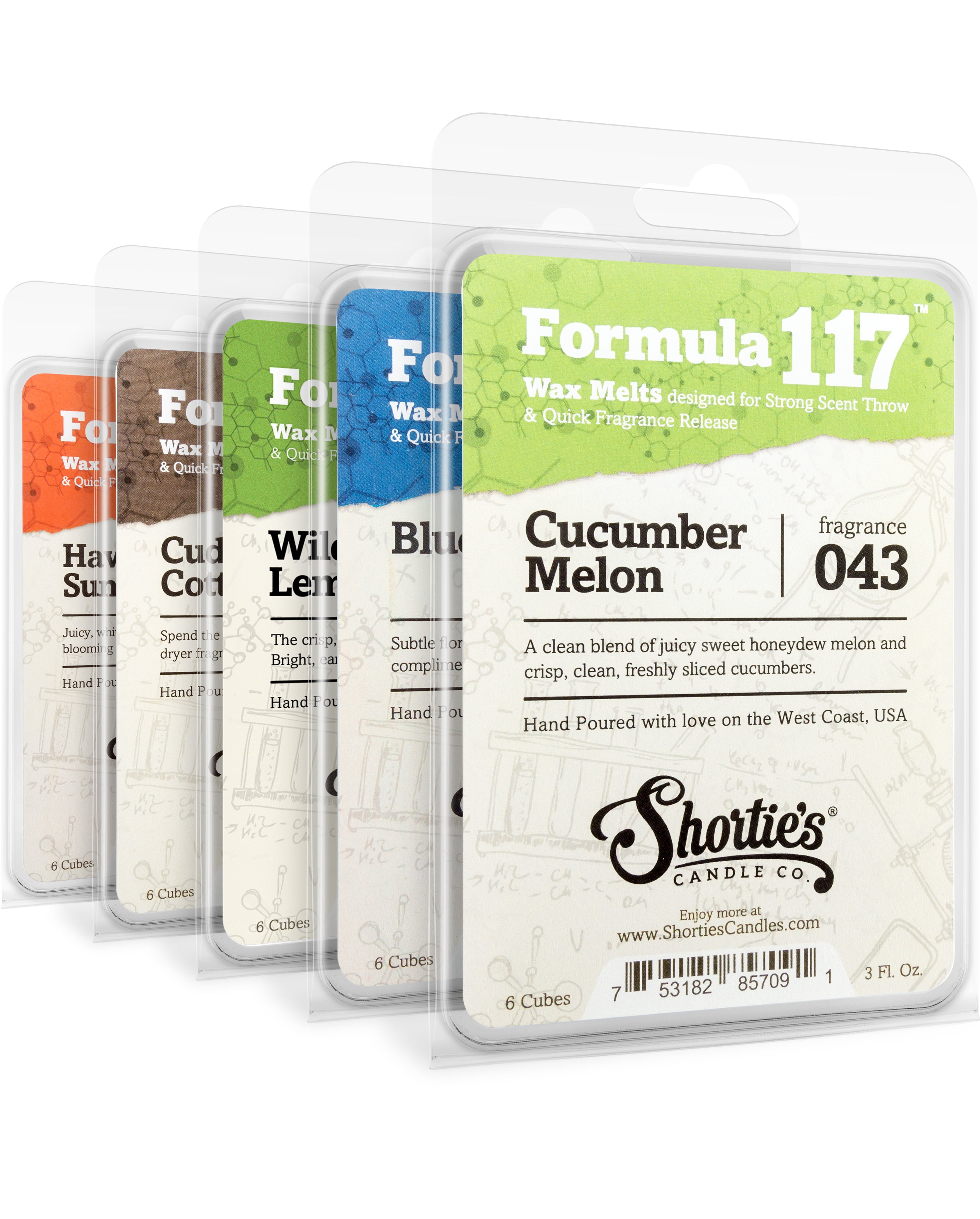 Fresh & Clean Wax Melts Variety 5 Pack - Formula 117 - 5 Highly Scented 3 Oz. Bars - Made With Natural & Essential Oils - Fresh & Clean Warmer Wax Cubes