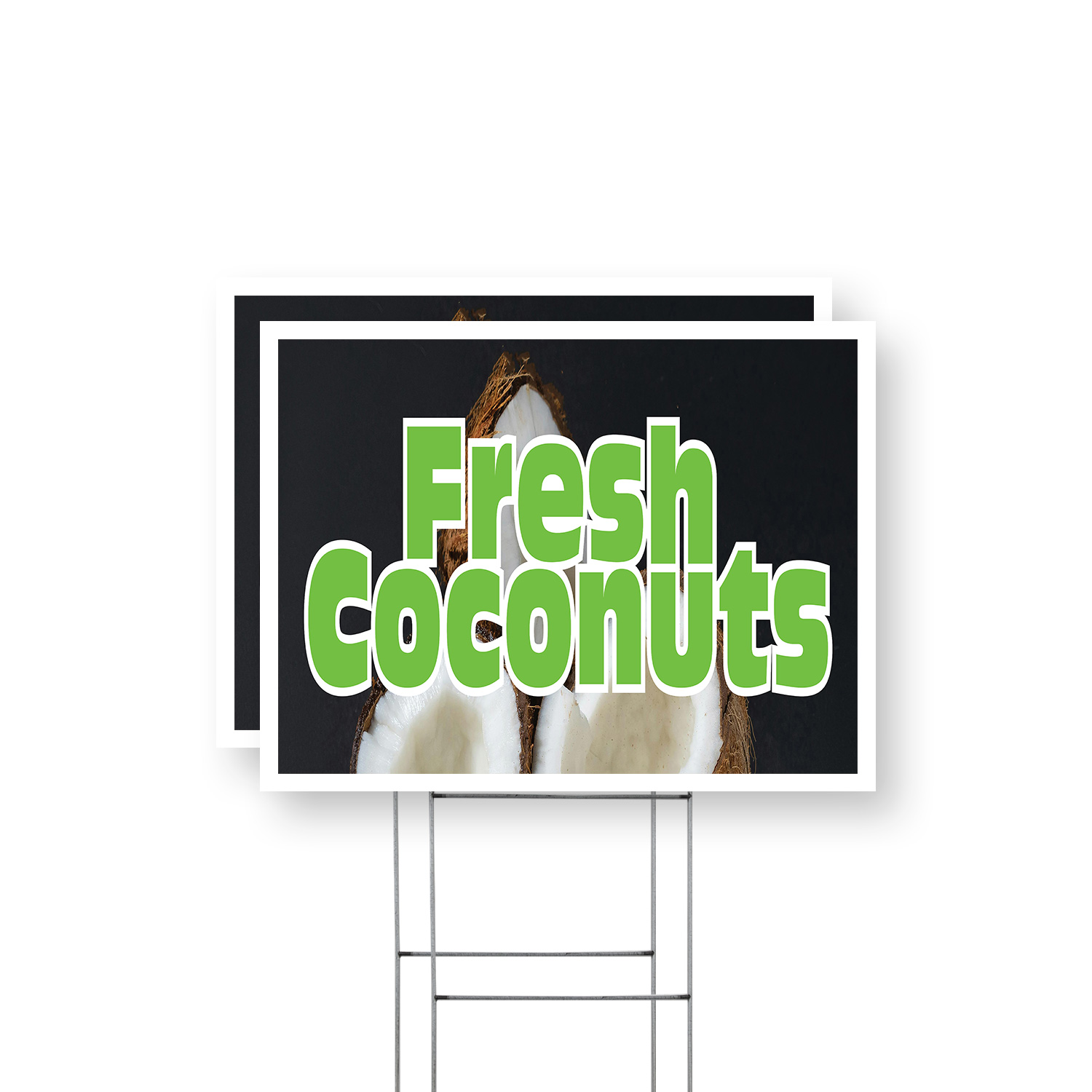 Fresh Coconuts Yard Sign 2 Pack of 12 Inch x 16 Inch Double Sided ...
