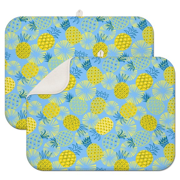 Fresh Coffee Mat – Durable Microfiber Spill Mat with Pineapple Party Theme and Exotic Fruit Patterns, Lightweight Dish Drying Pad for Coffee Bars