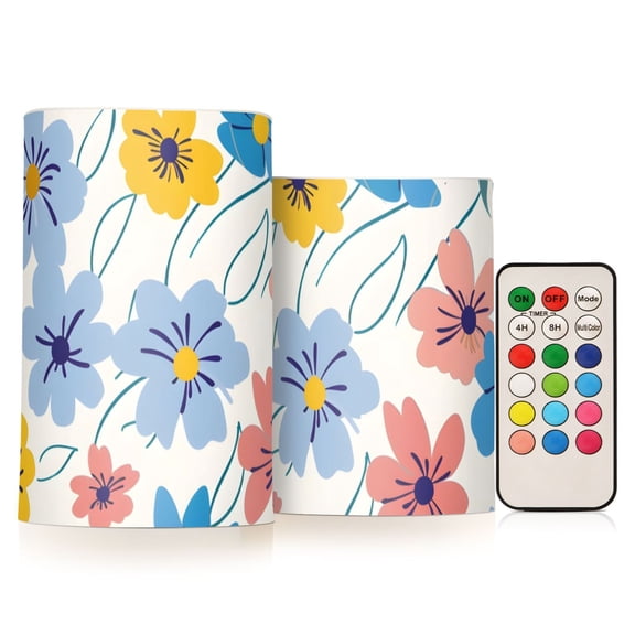 Fresh Colorful Flowers Flickering Flameless Candles LED Tealight Battery Operated with Remote Set of 2 Holiday Decor Ornaments