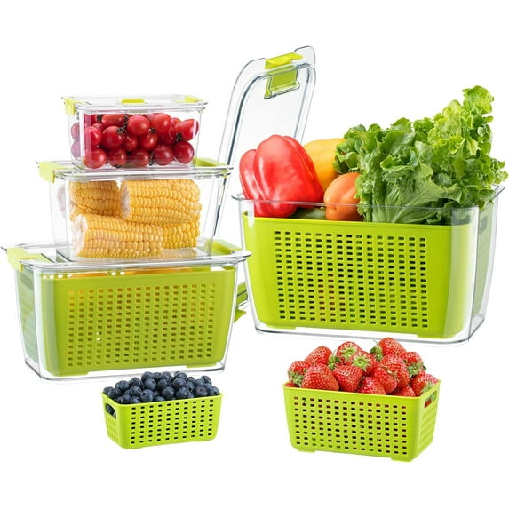 Fresh Container, 3PACK Produce Saver Container BPA Free Fridge Organizer for Vegetable Fruit and Salad Partitioned Food Storage Container with Vents Stay Fresh Containers Not Dishwashers Safe