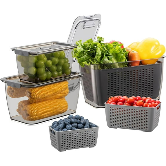 Fresh Container, 3PACK Produce Saver Container BPA Free Fridge Organizer for Vegetable Fruit and Salad Partitioned Food Storage Container with Vents Stay Fresh Containers Not Dishwashers Safe
