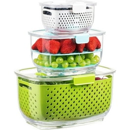  Rubbermaid 4-Piece Produce Saver Containers for Refrigerator  with Lids for Food Storage, Dishwasher Safe, Clear/Green
