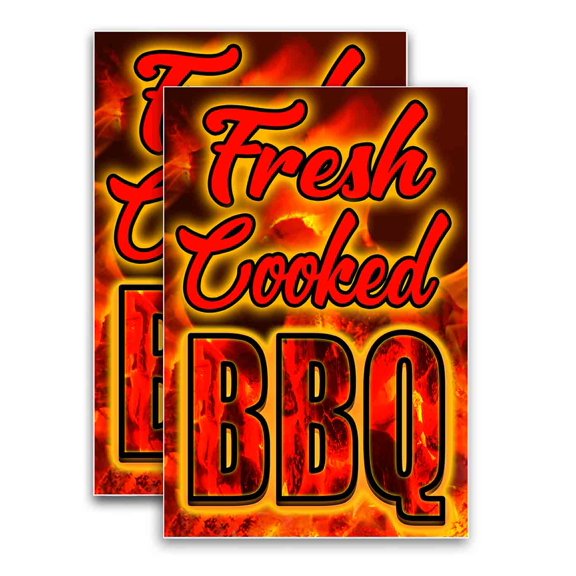 Fresh Cooked BBQ (24" X 36") Vinyl Decal Only (Pack of 2) |Sign|Sticker|Poster