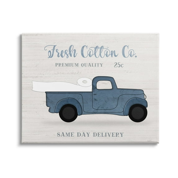Fresh Cotton Co. Vintage Blue Truck Toilet Paper 20 in x 16 in Painting Canvas Art Print, by Stupell Home Décor