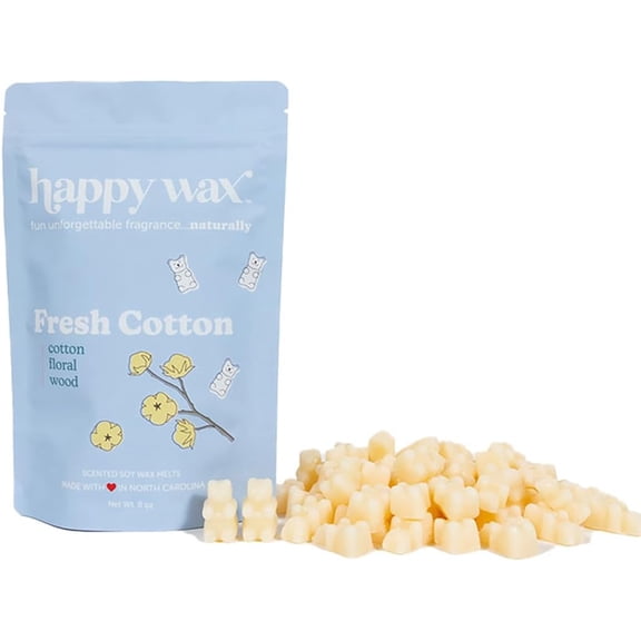 Fresh Cotton Scented Bear Wax Melts - Natural Strong Scented Fresh Infused w/Essential Oils - Non Toxic & Pet Safe - (8 oz Pouch)