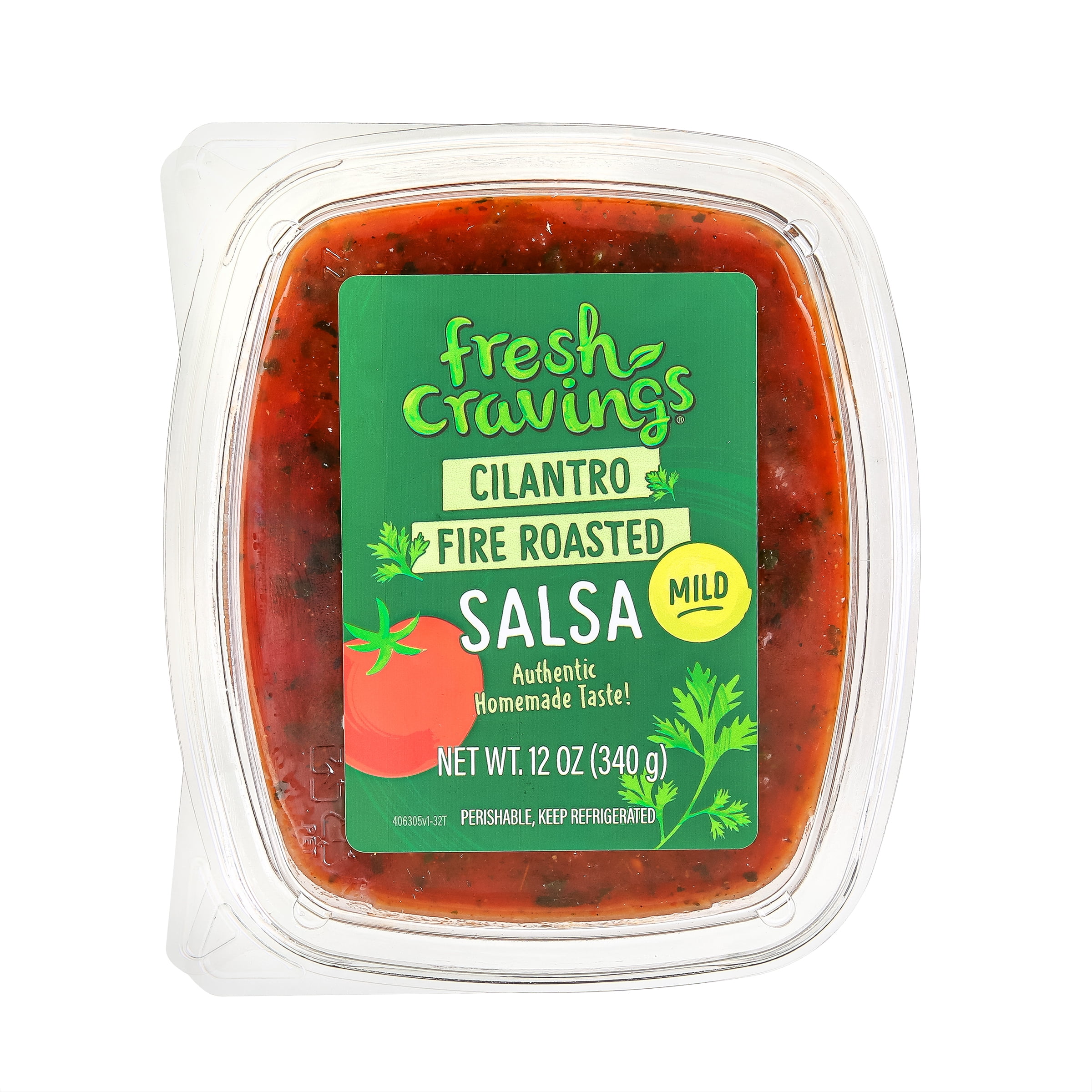 Fresh Cravings Cilantro Fire Roasted Mild Salsa, 12 oz. Recyclable Plastic Tub, Gluten-Free, Refrigerated