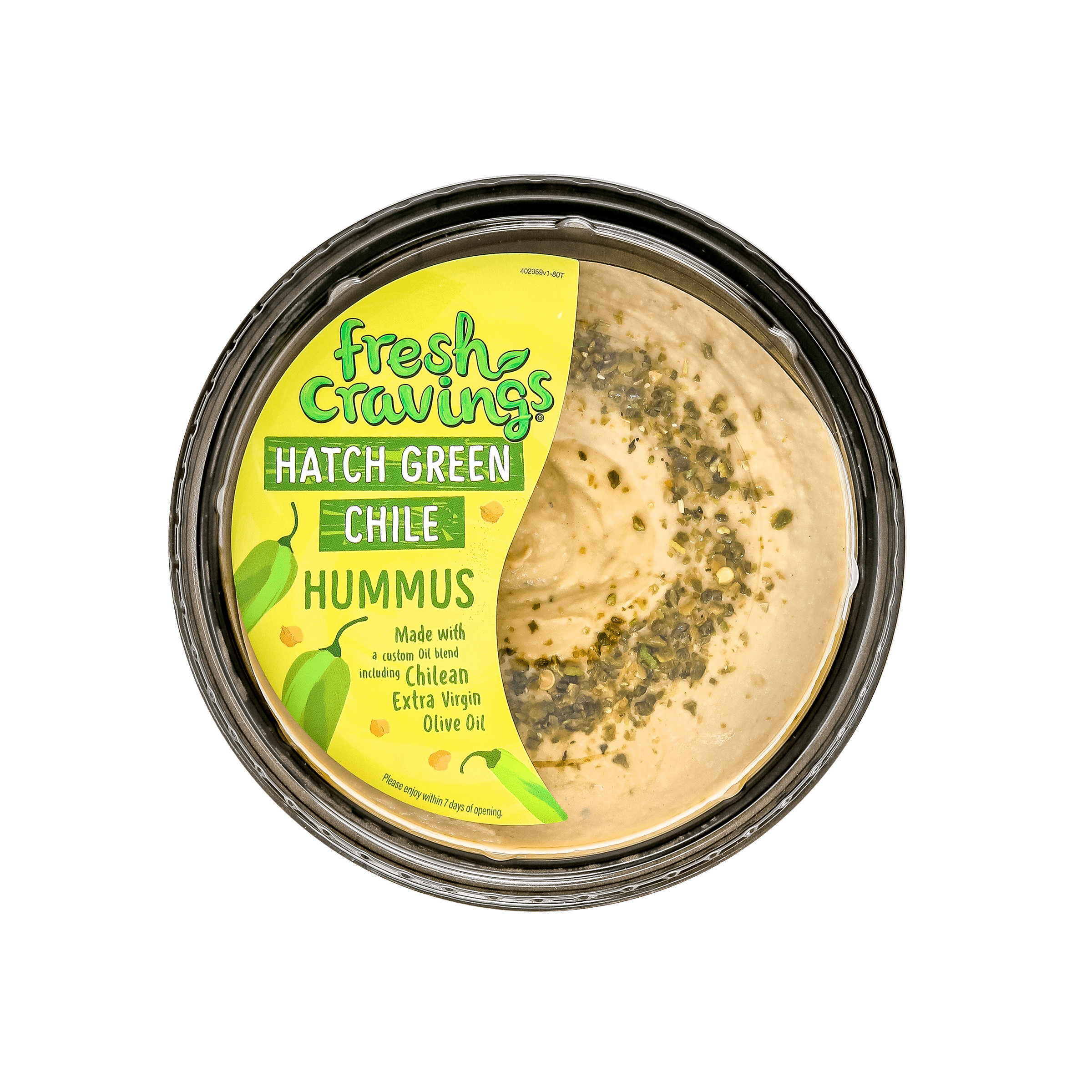 Fresh Cravings Hatch Green Chile Hummus Dip, 10oz, Gluten-Free, Plant-based, Contains Sesame
