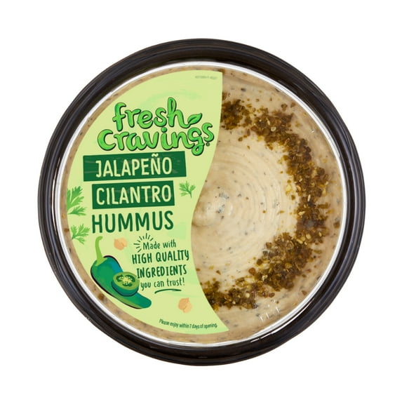 Fresh Cravings Jalapeno Cilantro Hummus,10oz. Plastic Tub, Gluten-Free, Dairy-Free, 2 Tbsp (32g), Contains: Sesame