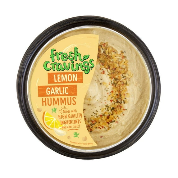 Fresh Cravings Lemon Garlic Hummus Dip, 10 oz. Plastic Tub, Gluten-Free, 2 Tbsp (32g)