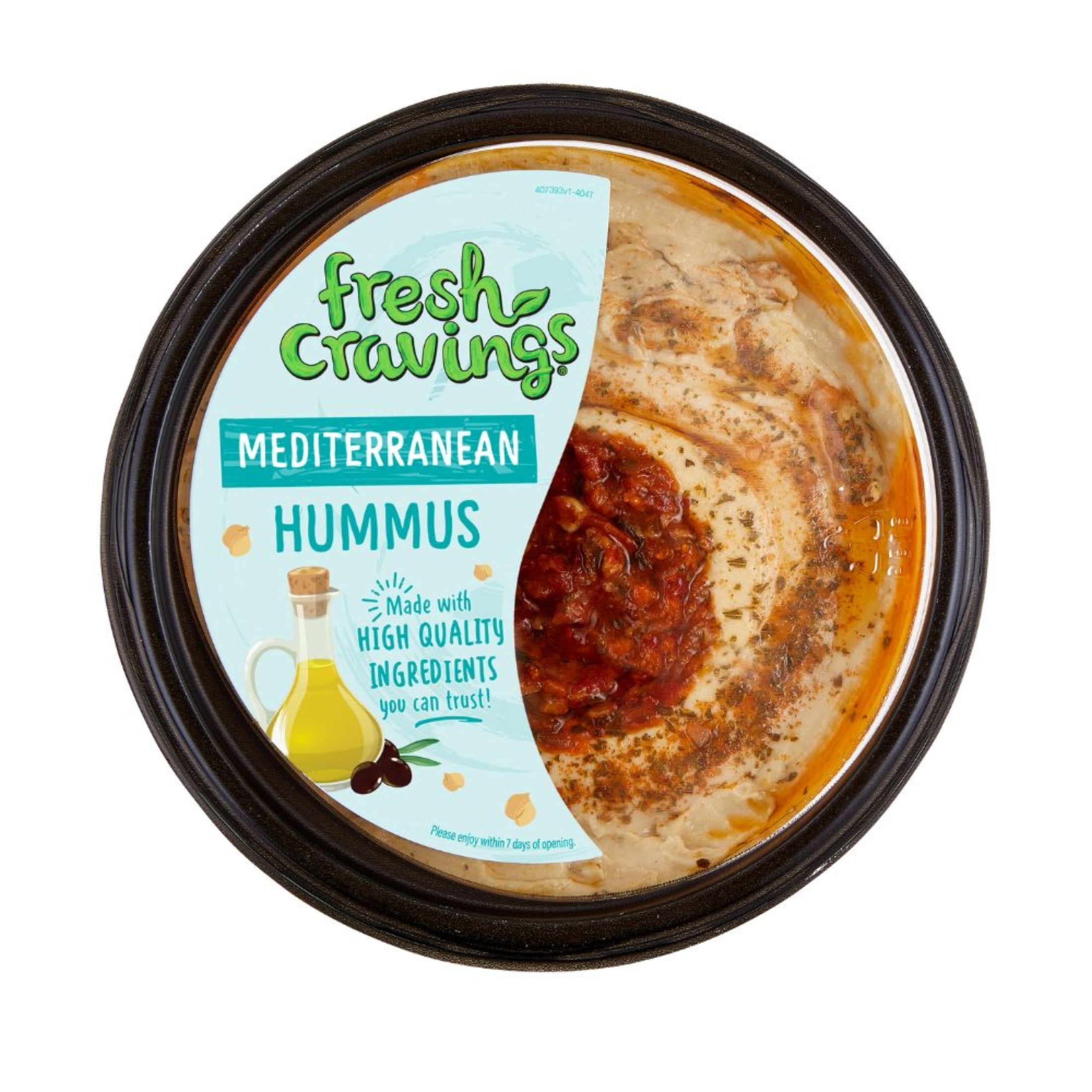 Fresh Cravings Mediterranean Hummus Dip, 10 oz. Plastic Tub, Gluten-Free, 2 Tbsp (32g), Contains Sesame