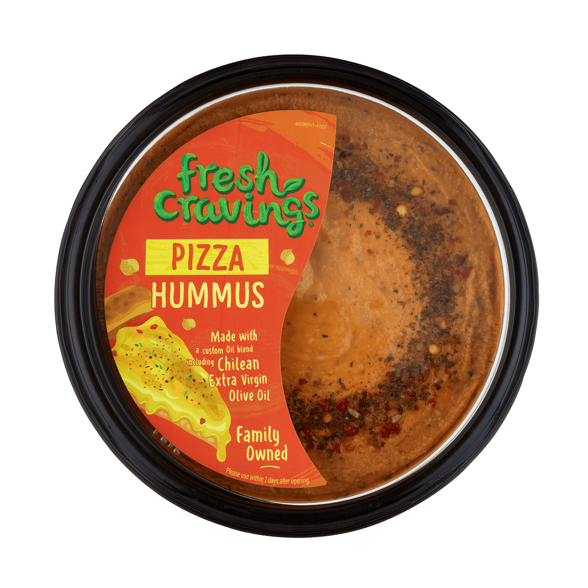 Fresh Cravings Pizza Hummus,10oz. Plastic Tub, Gluten-Free, 2 Tbsp (32g)