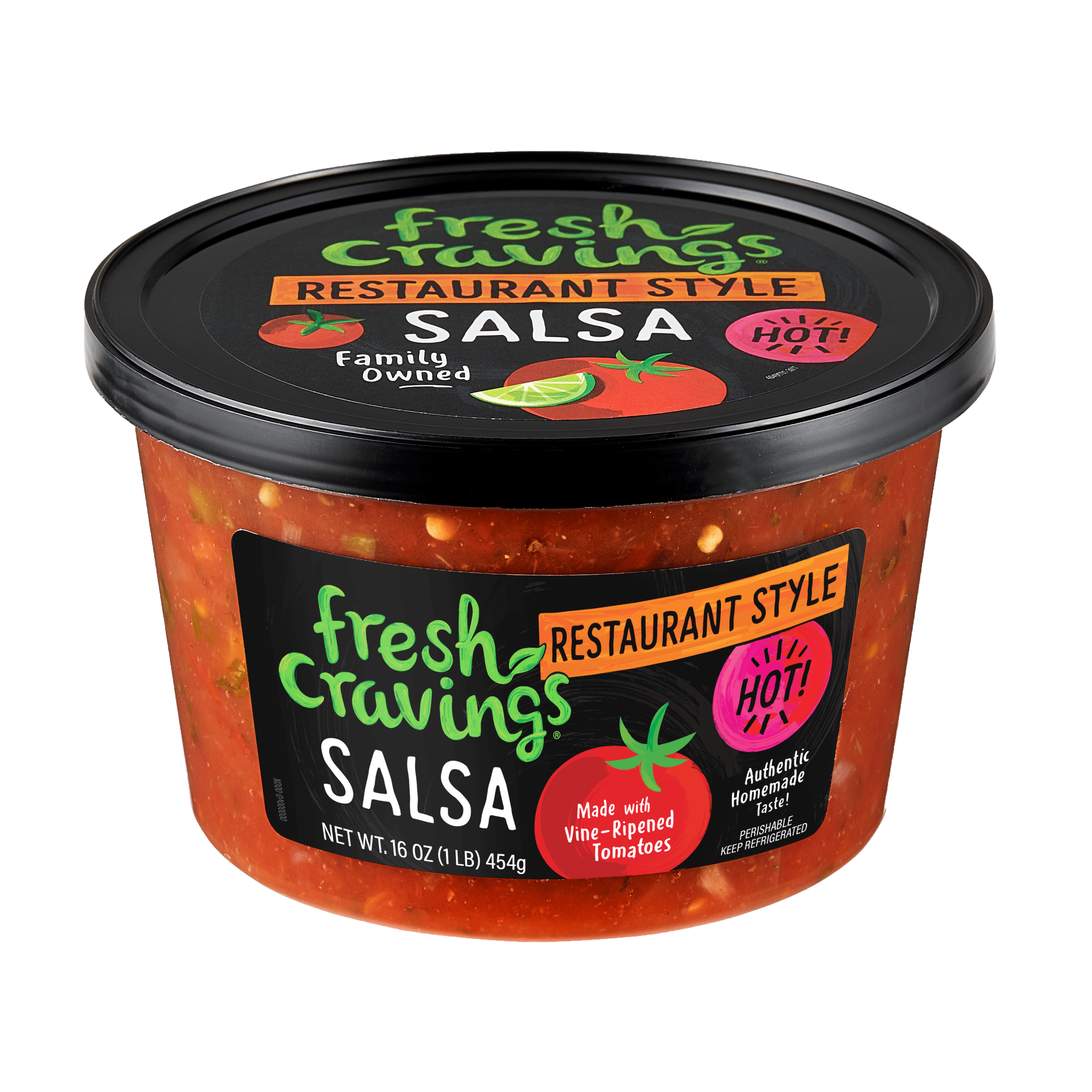 Fresh Cravings Restaurant Style Hot Salsa, 16 oz., Recyclable Plastic Tub,  Gluten-Free, 2 Tbsp (28g) 